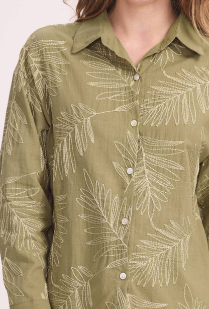 Skjorta med gyllene palmbladsmönster: Khaki