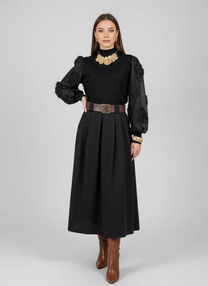 Lång kjol med bälte i mjuk mockayta: Free Size