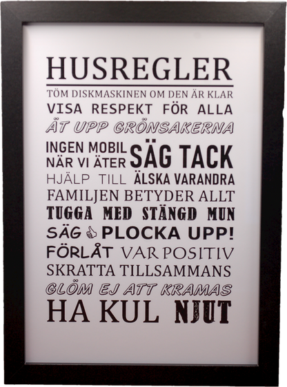 Poster - Husregler - inkl. Ram