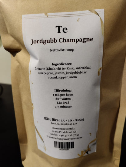 Tepåsar "Jordgubb & Champagne" smaksatt te - 100 g - Grön Te