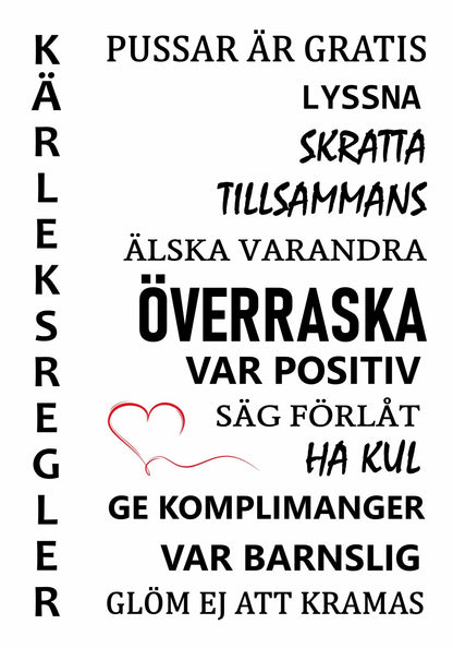 Poster - Kärleksregler - inkl. Ram