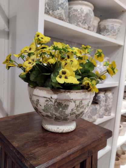 Sanremo Pot på fod, H 11cm, Hvid/grøn