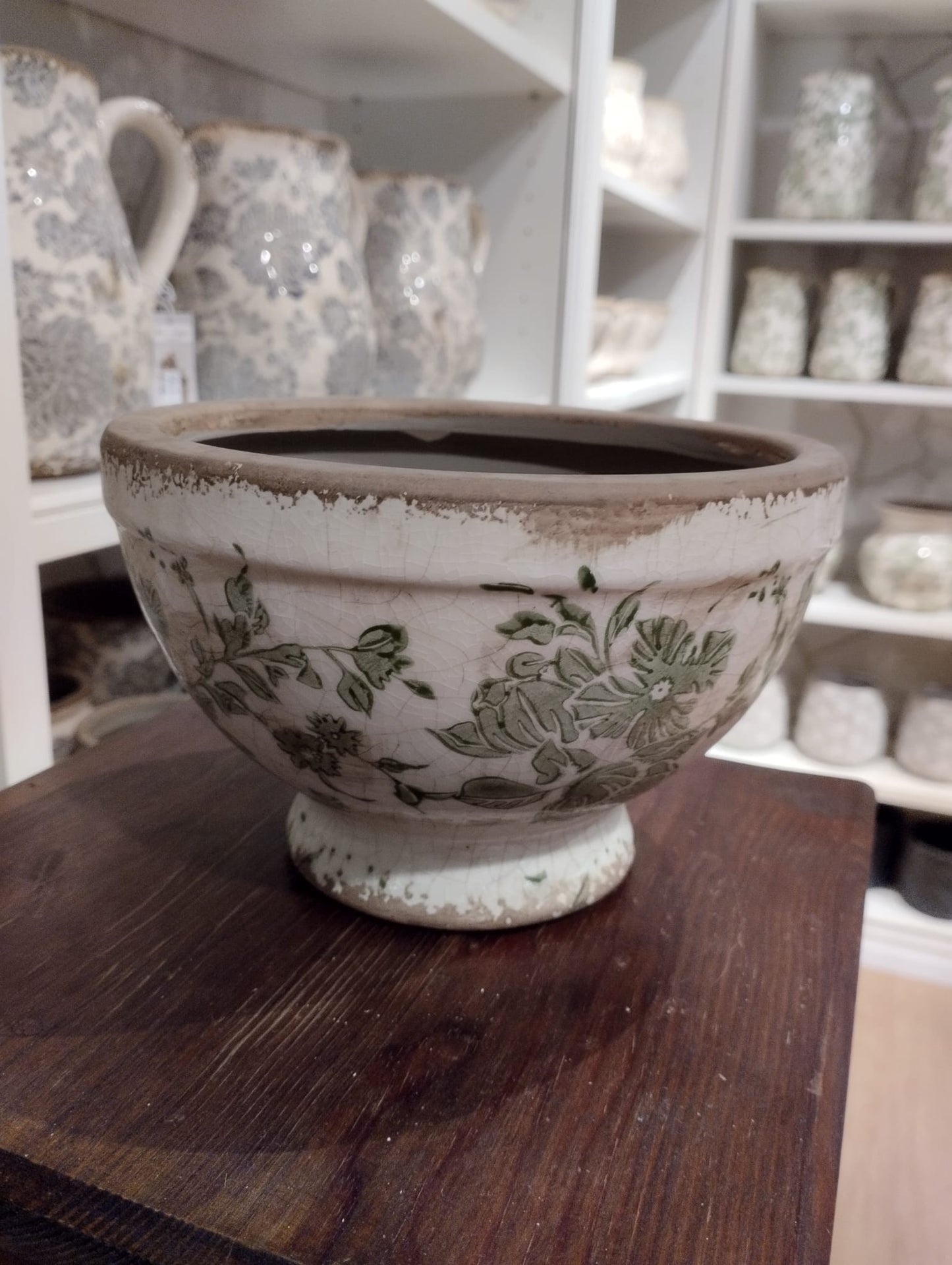 Sanremo Pot på fod, H 11cm, Hvid/grøn