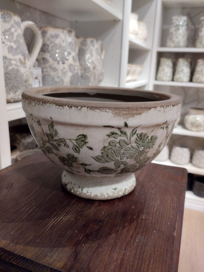 Sanremo Pot på fod, H 11cm, Hvid/grøn