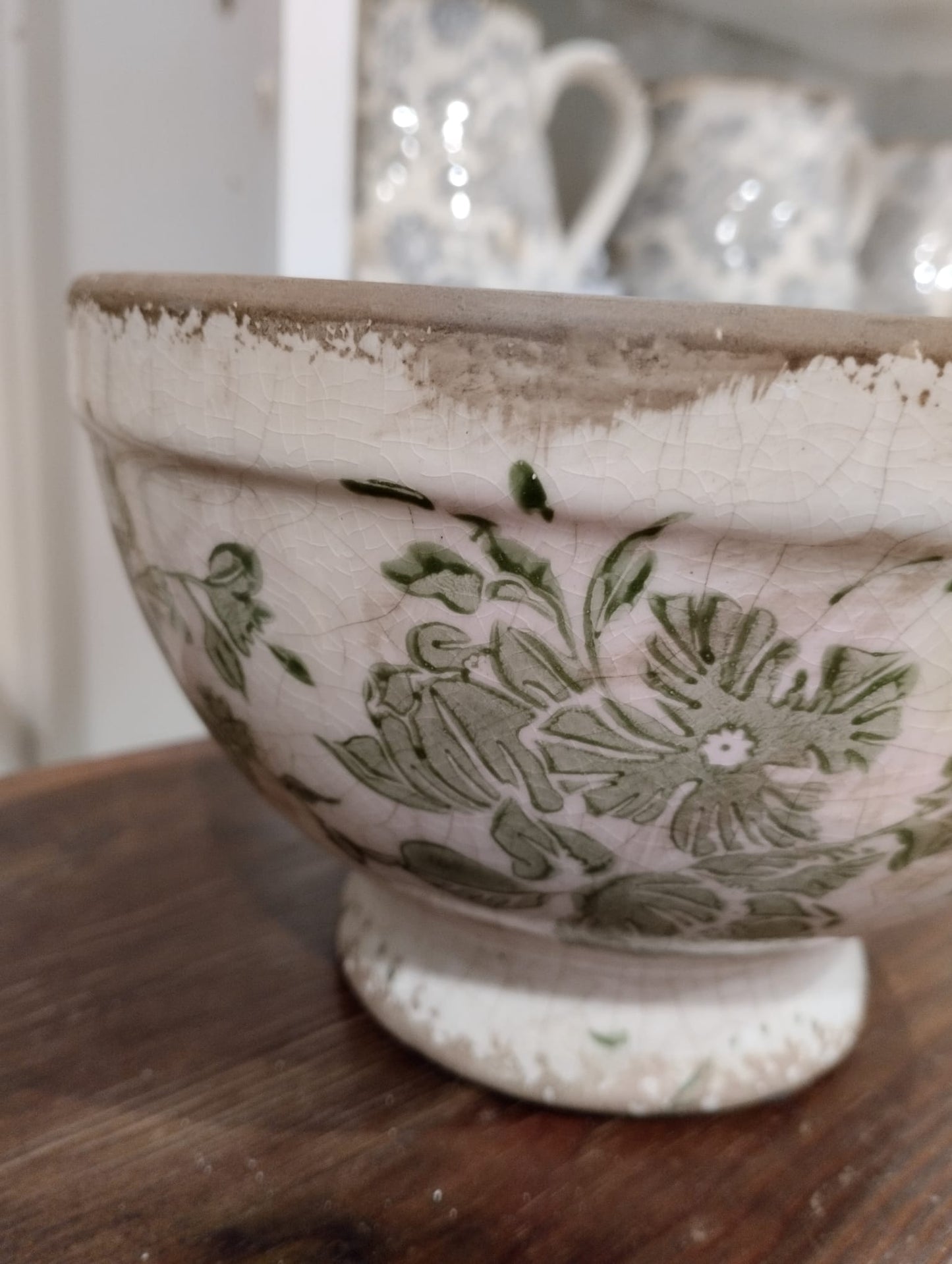 Sanremo Pot på fod, H 11cm, Hvid/grøn