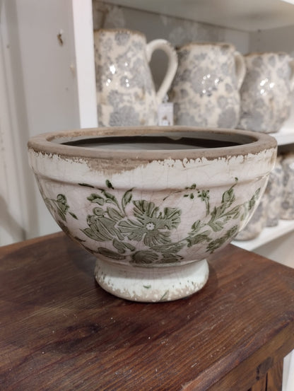 Sanremo Pot på fod, H 11cm, Hvid/grøn