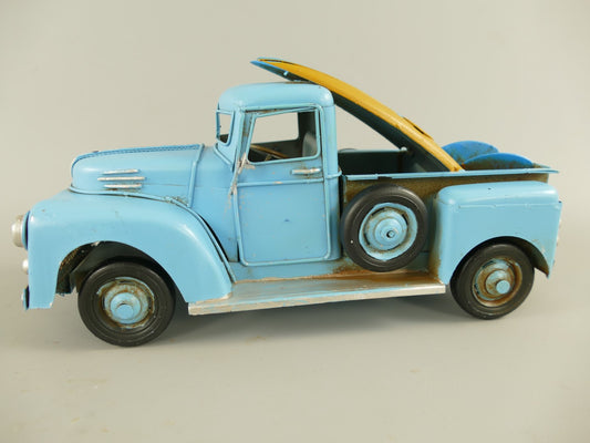 Blå Modellbil med surfbräda - Pick-Up - Plåt - 26cm