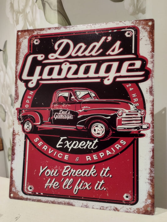 Plåtskylt "Dad's Garage"