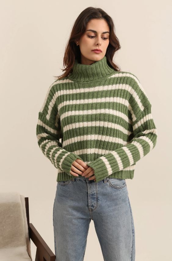 Stickad randig tröja med turtleneck