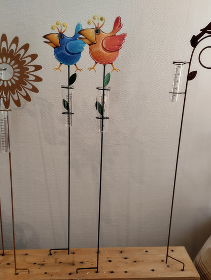 Metal regnmåler - Gunnar - farverige fugle 110cm