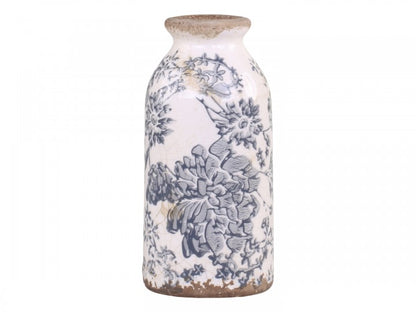 Flaska / Vas Lourdes med fransk blommönster - Antik Blå - H20cm