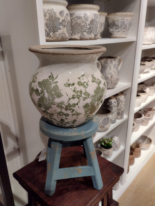 Stor Urne / Vase Sanremo, H 18cm, Hvid/grøn